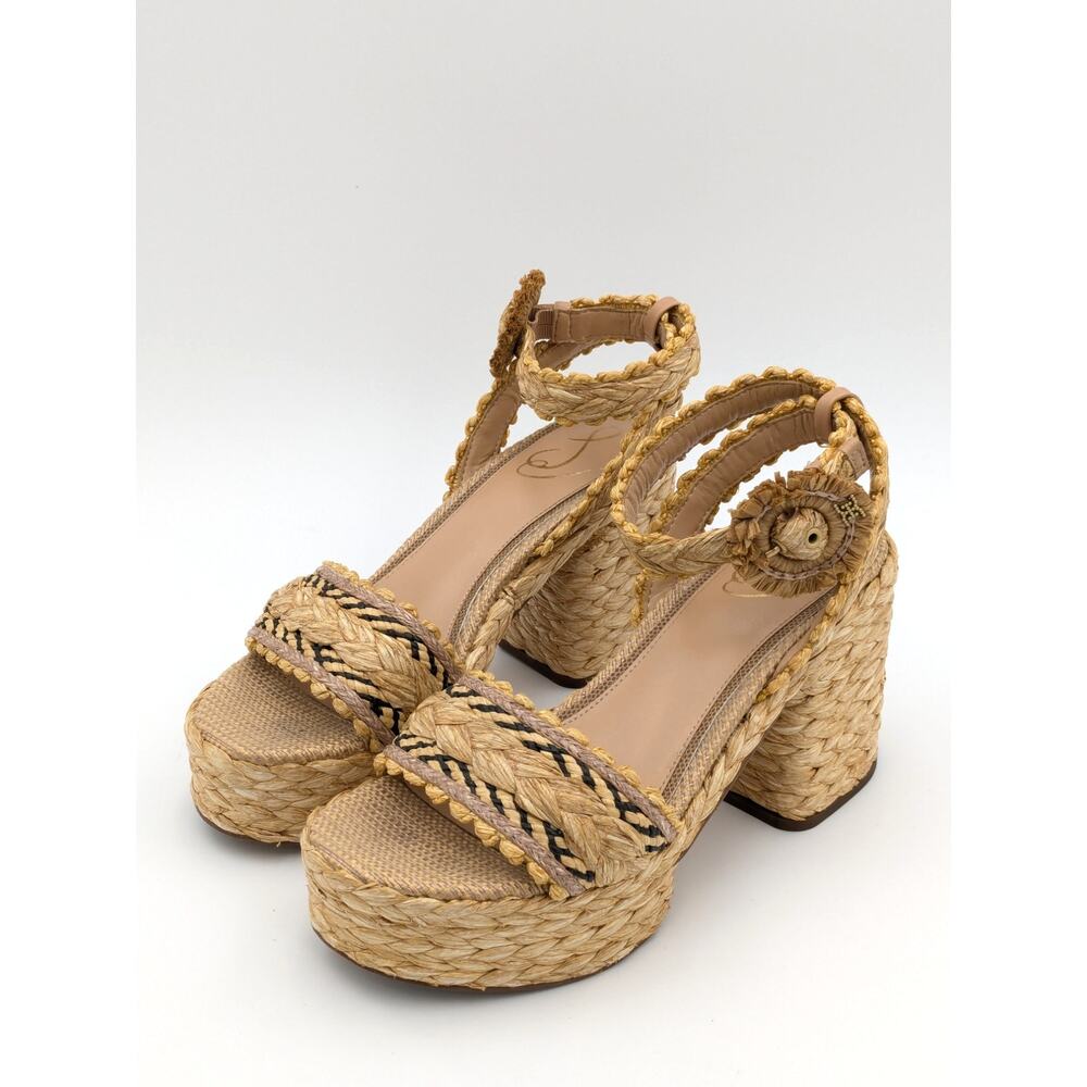 Sam Edelman Woven Raffia Platform Sandals in Natural Tan